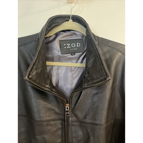 VTG Izod Leather Bomber Jacket Mens XL Dark Brown Lined interior pockets Zip - Picture 2 of 15